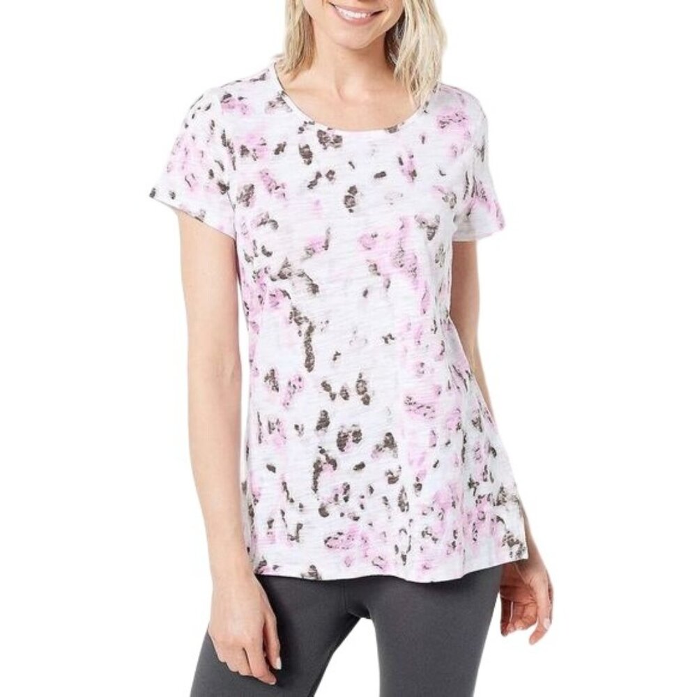 Belle by Kim Gravel Slub Knit Safari Short Sleeve T Shirt Womens XXS Pink NEW